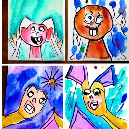 Image similar to happy smiling faces + water Color paint + line drawing ::