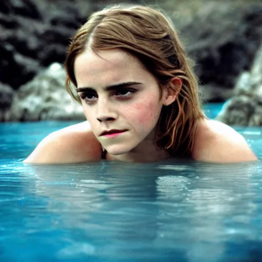 Prompt: emma watson, film still from the blue lagoon