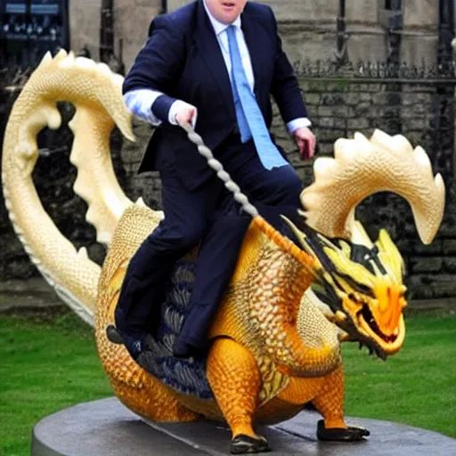 Image similar to boris johnson riding a dragon