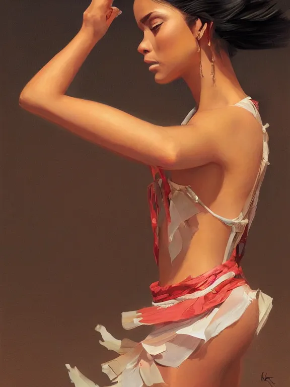 Prompt: an ultradetailed beautiful portrait painting of a girl as a columbian salsa dancer, side view, oil painting, high resolution, by ilya kuvshinov, greg rutkowski and makoto shinkai