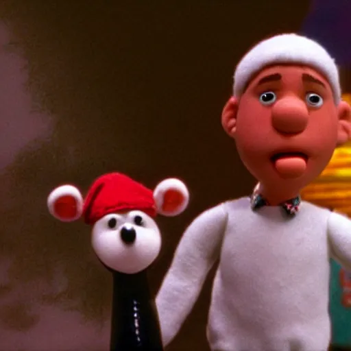 Prompt: Eminem on the island of misfit toys in the Rudolph the red nosed reindeer movie, claymation