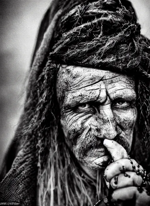 Image similar to Award winning Editorial photo of a medieval Native Liechtensteiners with incredible hair and beautiful hyper-detailed eyes wearing traditional garb by Lee Jeffries, 85mm ND 5, perfect lighting, gelatin silver process