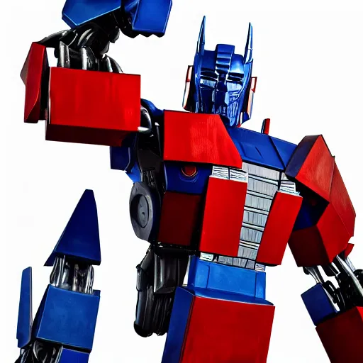 Image similar to Optimus Prime the Transformer robot made of flesh and bone