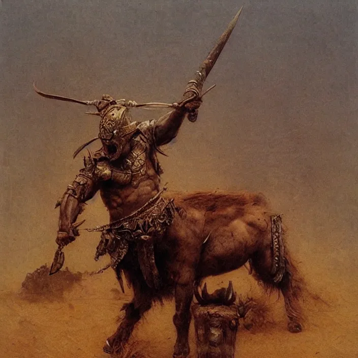 Image similar to minotaur warrior wearing ancient armor concept, beksinski, ruan jia