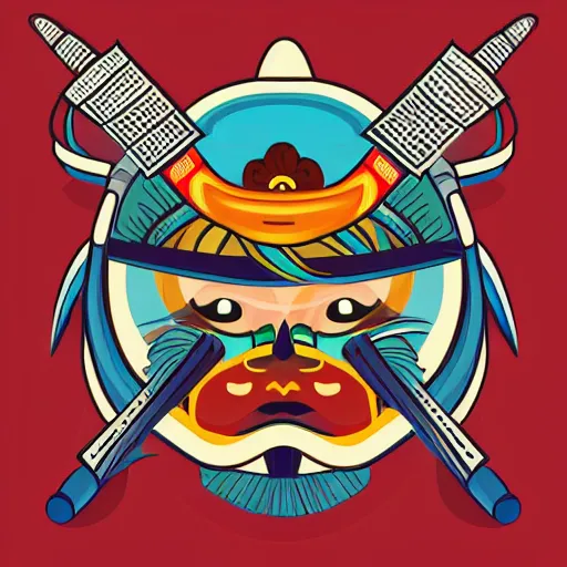 Image similar to samurai fighting, sticker, highly detailed, colorful, illustration, smooth and clean vector curves, no jagged lines, vector art, smooth