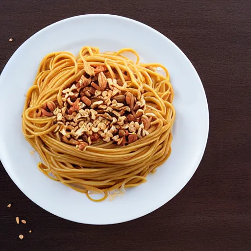 Prompt: spaghetti covered in peanuts