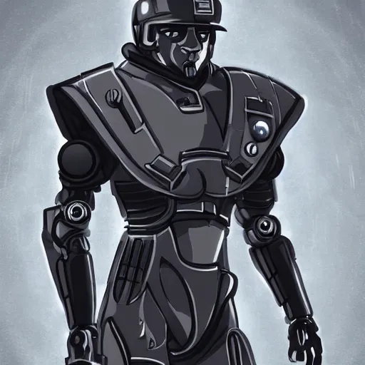 Image similar to Character design police man, Mecha humanoid, cyberpunk bomber jacket, concept art character, very high angle view, book cover, strong masculine features, sturdy body, command presence, royalty, smooth, sharp focus, organic, appealing, deep shadows, sketch line art for character design