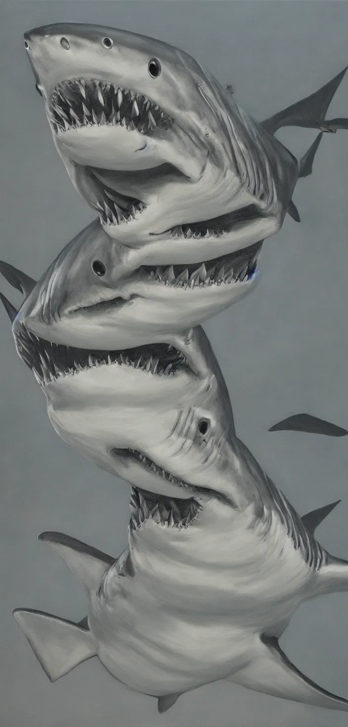 Image similar to detailed photorealistic painting of a shark in a suit giving a presentation, realism oil painting with expressive marks, values as flat shapes