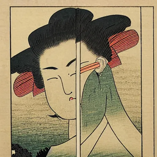 Image similar to famous ukiyo - e art by hokusai, museum piece, beautiful japanese woodblock art