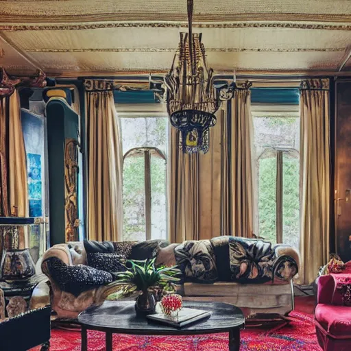 Image similar to a living room filled with furniture and lots of windows, a still life by ruth collet, featured on pexels, maximalism, maximalist, hall of mirrors, sanctuary