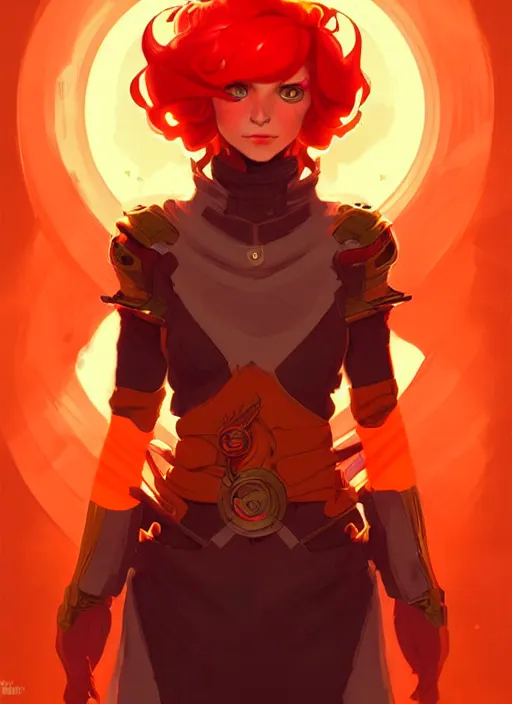 Image similar to style artgerm, joshua middleton, illustration, john krasinski as alchemist artificer wearing orange pelt light armor, anime eyes, red hair, swirling fire cosmos, fantasy, dnd, cinematic lighting