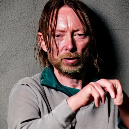 Prompt: thom yorke eating spaghetti