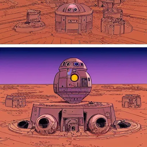 Prompt: Star Wars Tatooine city in the style of Jean Giraud, Moebius