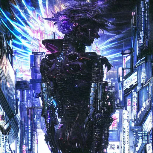 Prompt: incredible futuristic neo - tokyo cyberpunk synthwave style gustave dore inspired yoji shinkawa apophasis electricity cybernetic deity of massive interplanetary apophasis explosions