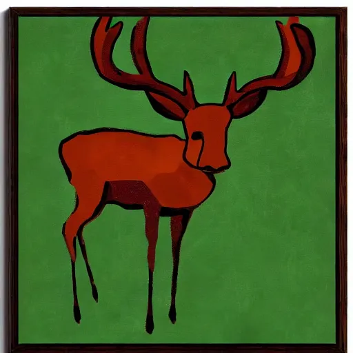 Image similar to deer smoking a cigarette, stylized, artistic, expressive, contrasting colors, brown and green, rule of thirds, dripping paint, masterful art