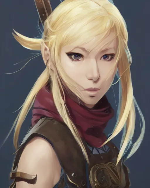 Prompt: An anime portrait of Ssunbuki as a blonde huntress from Skyrim, by Stanley Artgerm Lau, WLOP, Rossdraws, James Jean, Andrei Riabovitchev, Marc Simonetti, and Sakimichan, tranding on artstation, ultra realistic