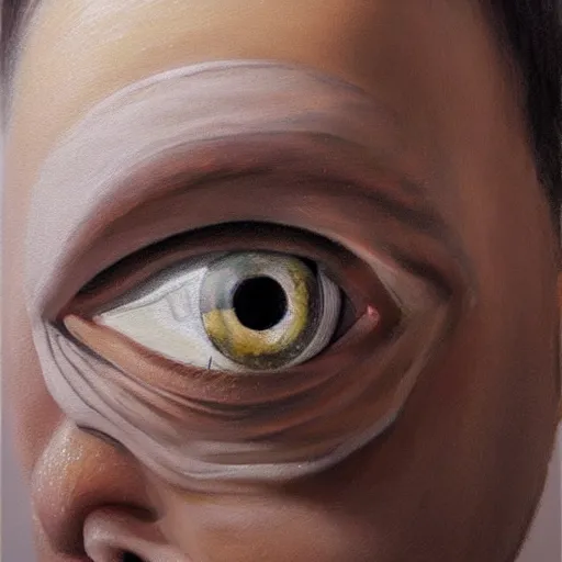 Prompt: hyperrealistic painting of a modern day cyclops