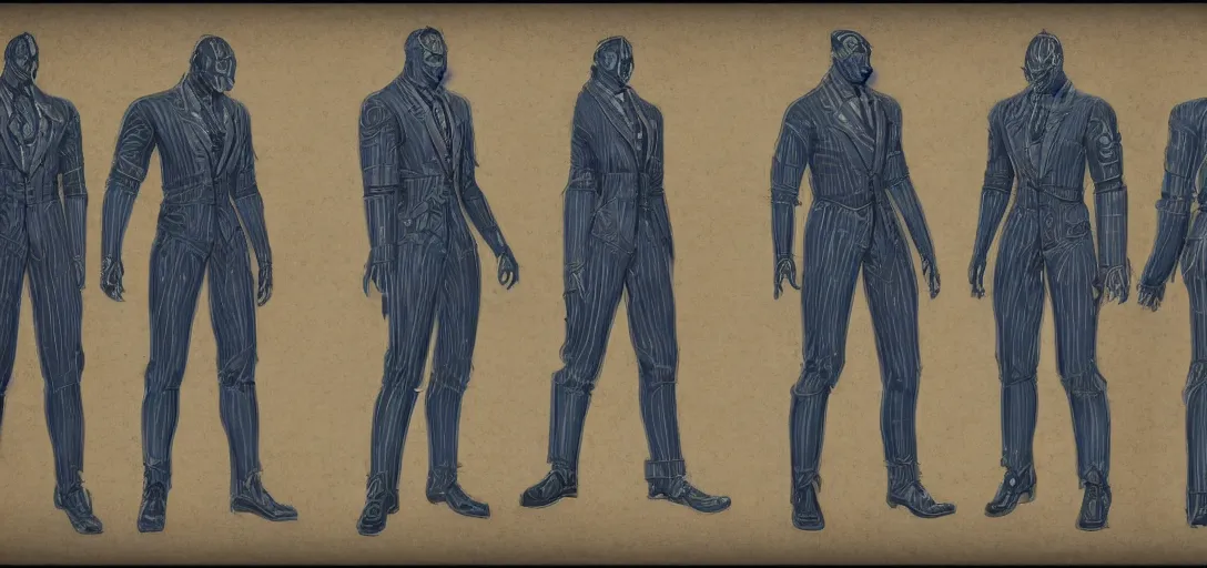 Image similar to blueprints for bioshock character, concept art, blueprint,