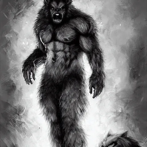 Image similar to fuzzy furry ears werewolf lycanthrope grinning razorpunk vile reprobate jason statham ripped physique portrait Wolfman Wolfman Fenrir with tombow jonas de ro greg rutkowski frank frazetta alexandre briclot Dave Dorman splatterpaint