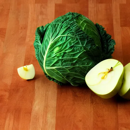 Image similar to cabbage stabbing an apple