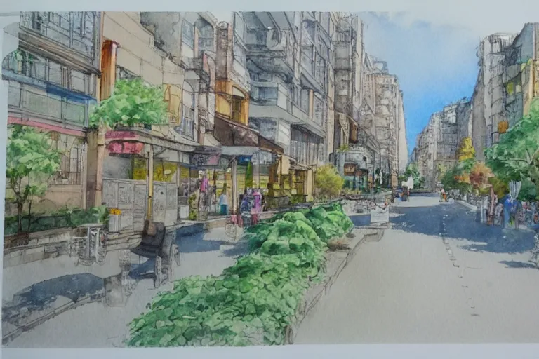 Image similar to nanshan road summer watercolor pen light color on artstation