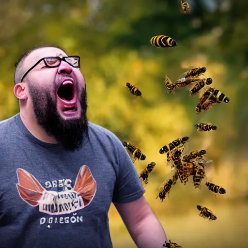 Image similar to HD photo of an angry WingsofRedemption screaming at bees