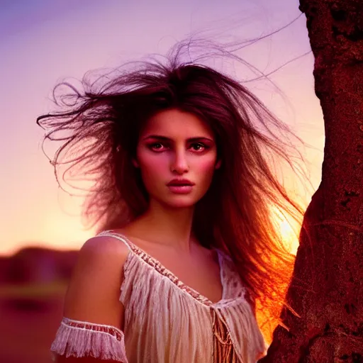 Image similar to photographic portrait of a stunningly beautiful gypsy female in soft dreamy light at sunset, contemporary fashion shoot, by edward robert hughes, annie leibovitz and steve mccurry, david lazar, jimmy nelsson, breathtaking, 8 k resolution, extremely detailed, beautiful, establishing shot, artistic, hyperrealistic, beautiful face, octane render