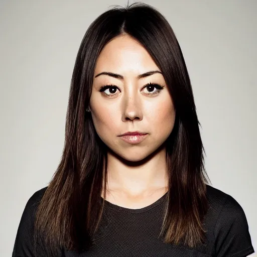 Image similar to portrait karen fukuhara aubrey plaza no hair bald neutral expression face straight on headshot even lighting texture character creator 4