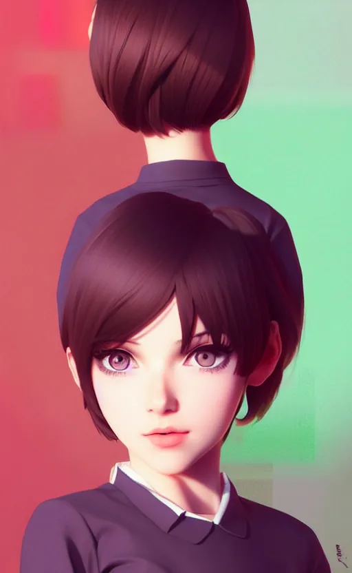 Image similar to a playful and cute girl with short hair, by ilya kuvshinov