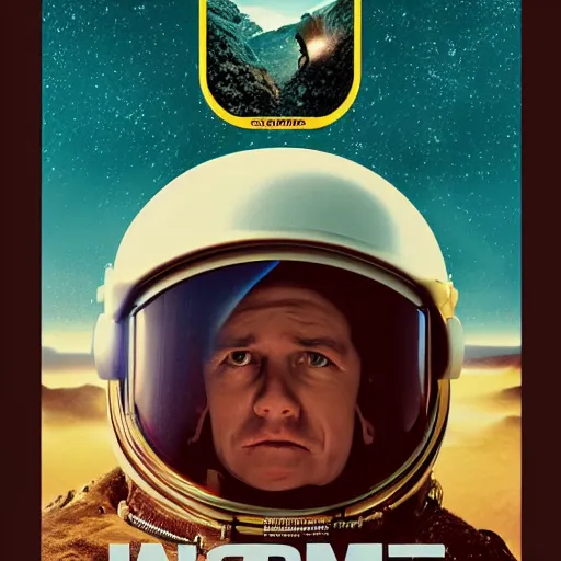 Prompt: a movie poster with an astronaut standing in front of a mountain, a poster by Niels Lergaard, reddit contest winner, incoherents, imax, movie poster, criterion collection