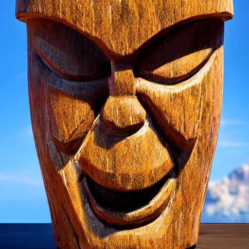 Image similar to a closeup photorealistic photograph of a thanos style tiki mug sitting at a trader vic's beach bar featuring the face of thanos. tiki party. bright scene. fine detail. this 4 k hd image is trending on artstation, featured on behance, well - rendered, extra crisp, features intricate detail, epic composition and the style of unreal engine.