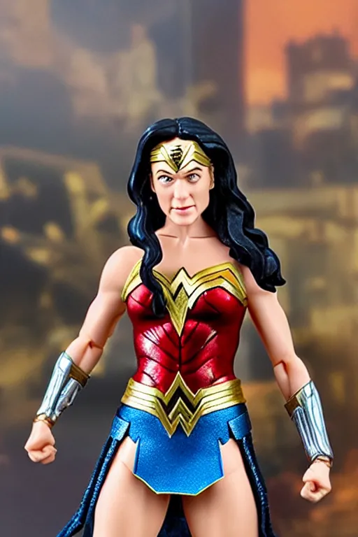 Prompt: wonder woman action figurine toy