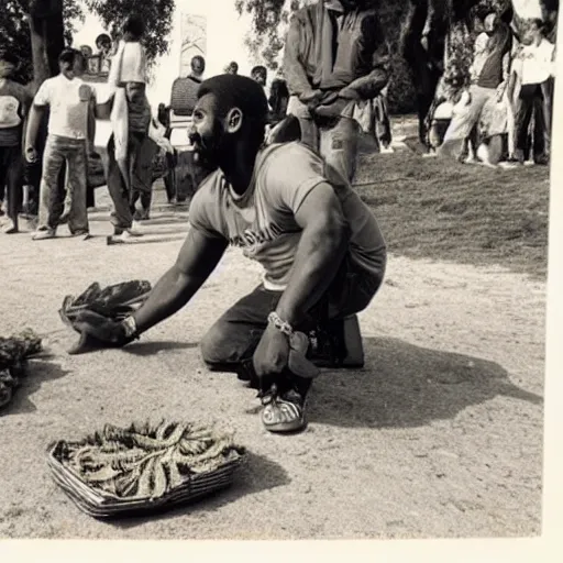 Prompt: tupac selling weed in fontana park skopje, real people, detailed, old photo