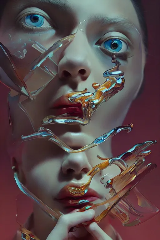 Image similar to 3 d, close - up, fashion model, flame, poster art, intricate oil painting, high detail, figurative art, multiple exposure, poster art, 3 d, by stanley kubrick and tooth wu and wlop and beeple