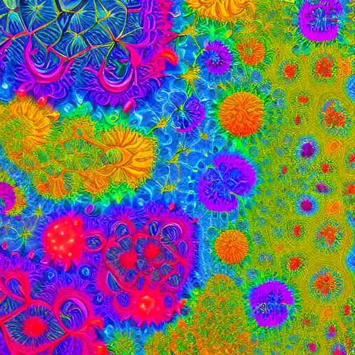 Image similar to a brightly colored ultra - realistic painting of very detailed organic flowers constructed from elaborate fractals, high resolution, 4 k, mandelbrot set, chaos, fractal, math, deviantart, photo - realistic