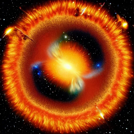 Image similar to the universal big bang, hyper detailed photo of a huge galactic explosion in all directions for infinity