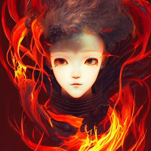 Image similar to prompt : flames and blades character portrait soft light painted by james jean and katsuhiro otomo and erik jones, inspired by evangeleon anime, smooth face feature, intricate oil painting, high detail illustration, sharp high detail, manga and anime 1 9 9 9