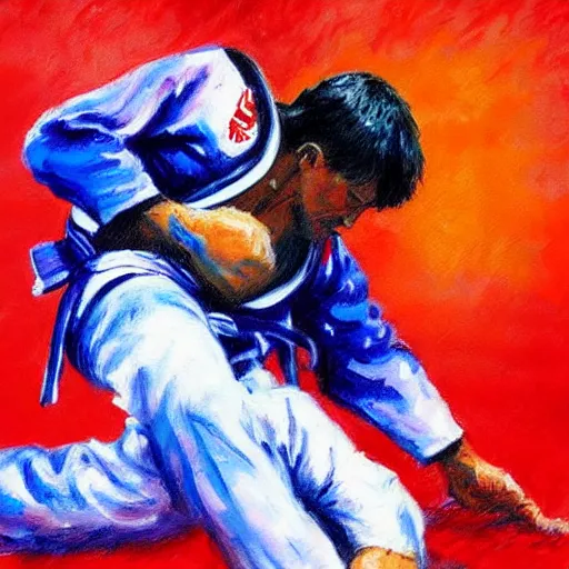 Image similar to painting of a bjj fighter, by leroy neiman