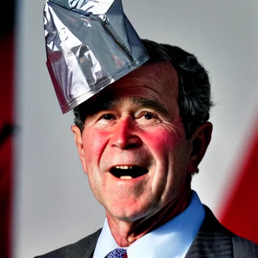 Image similar to george bush wearing tinfoil cone hat