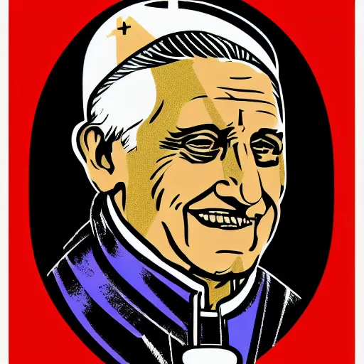 Prompt: portrait of pope benedict xvi screen print. pop art, high detail 8 k