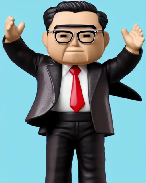 Image similar to full body 3d render of kim yong un as a funko pop, studio lighting, white background, blender, trending on artstation, 8k, highly detailed