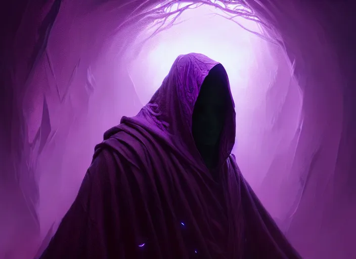 Image similar to dark hooded figure, glowing purple eyes, floating beautifully, fantasy, dramatic, intricate, elegant, highly detailed, digital painting, artstation, concept art, smooth, sharp focus, illustration, art by Gustave Dore, octane render