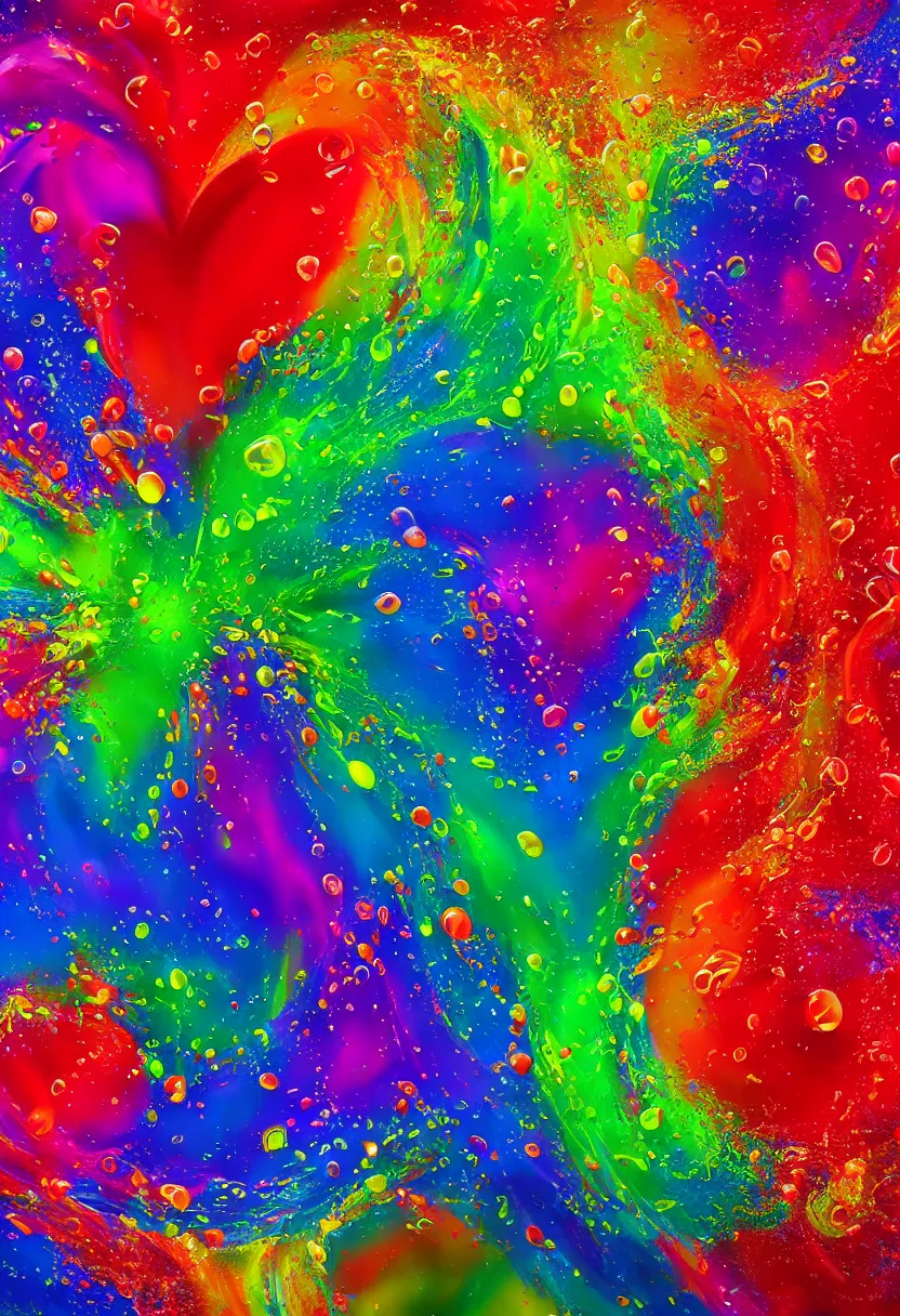 Image similar to highly detailed 3 d painting of a heart of splashing liquids and colorful thick paints suspended in air, 8 k rendering