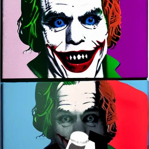 Image similar to andy warhol as pete davidson as the joker dance on the street, hyperrealistic, intricate, delete duplicate content, justify content center