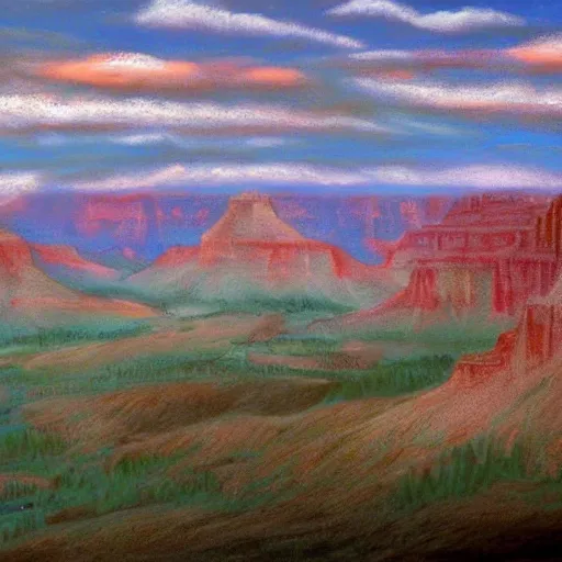 Image similar to landscape lava into grand canyon, pastel artwork