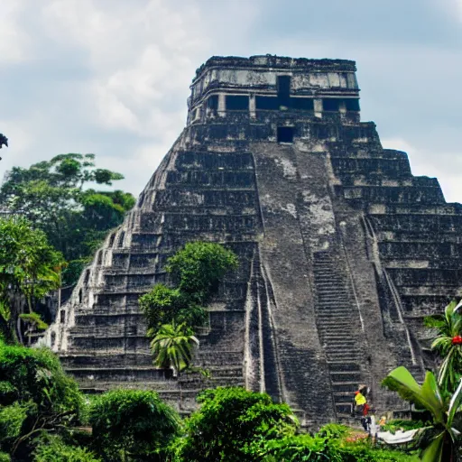 Image similar to a photo of cyberpunk city of tikal in guatemala with futuristic architecture and futuristic mayan aesthetic