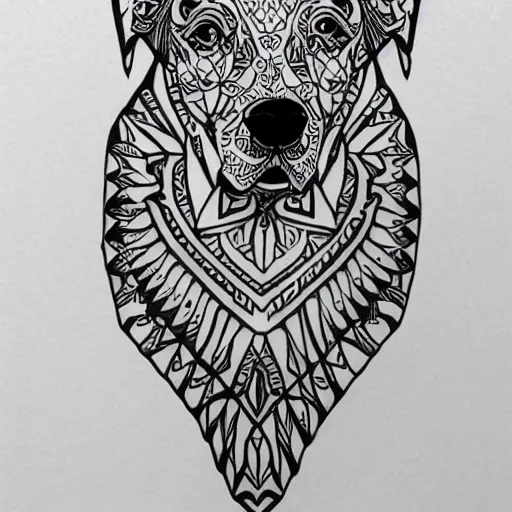 Image similar to tattoo design, stencil, tattoo stencil, traditional, a world famous tattoo of a geometric dog