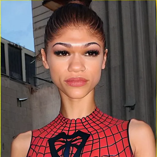 Prompt: Zendaya as spiderman without mask, spiderman movie still