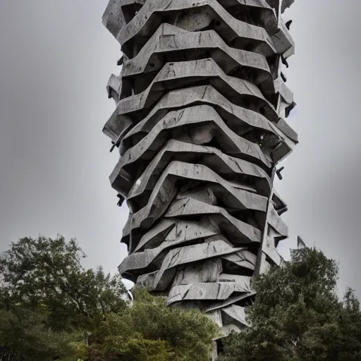 Prompt: a fantastical twisted brutalist tower