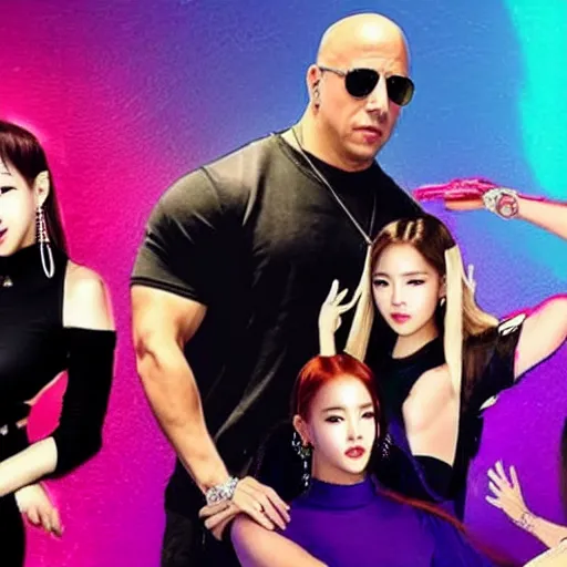 Prompt: vin diesel is a kpop singer, kda, blackpink